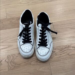 CHANEL White and Black Casual Sneakers